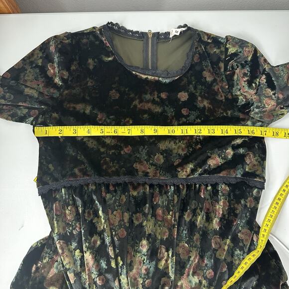 POL Babydoll Top Womens Medium Green Velvet Grunge Goth Victorian Fairy Tunic - Picture 12 of 14